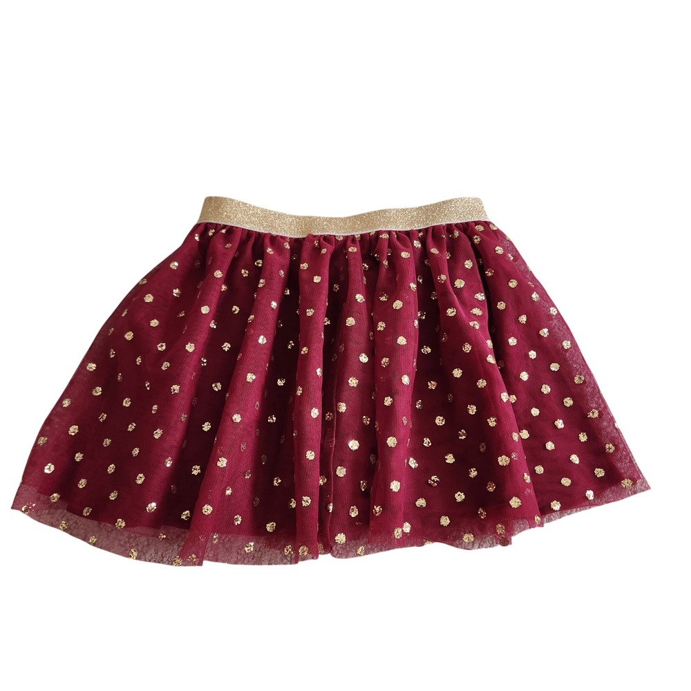 Girl's Burgundy + Gold Tulle Tutu holiday Christmas Skirt Size 6X‎